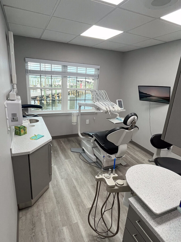 Treatment Room at Cocoa Village Dentistry with a view of the marina at Mariner Square in Cocoa, FL